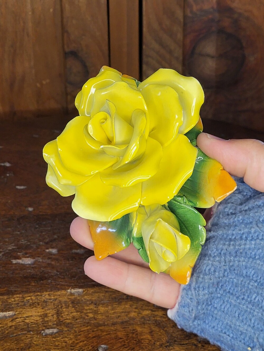 Yellow Porcelain Rose Figurine - Picture 14 of 15